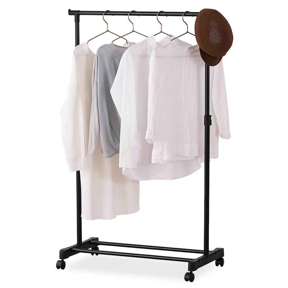 【耐荷重アウター11着分】アイリスオーヤマ ハンガーラック パイプハンガー さびにくい 幅約80×奥行約40×高さ約150 高さ調節可能 マット加工 おしゃれ かんたん組み立て シングルタイプ PE-E180R ブラック