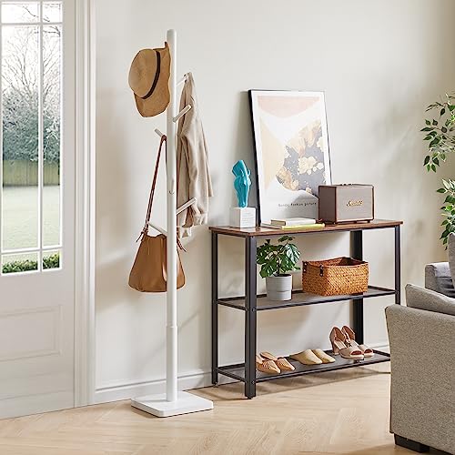 YMYNY ポールハンガー 木製 ラバーウッド 安定スクェアベース 高さ三段階調節 8つフック 組み立て簡単 コンパクト 帽子・かばん・洋服掛け 約29x29x176cm コートハンガー ハンガースタンド ホワイト JPHCR002W