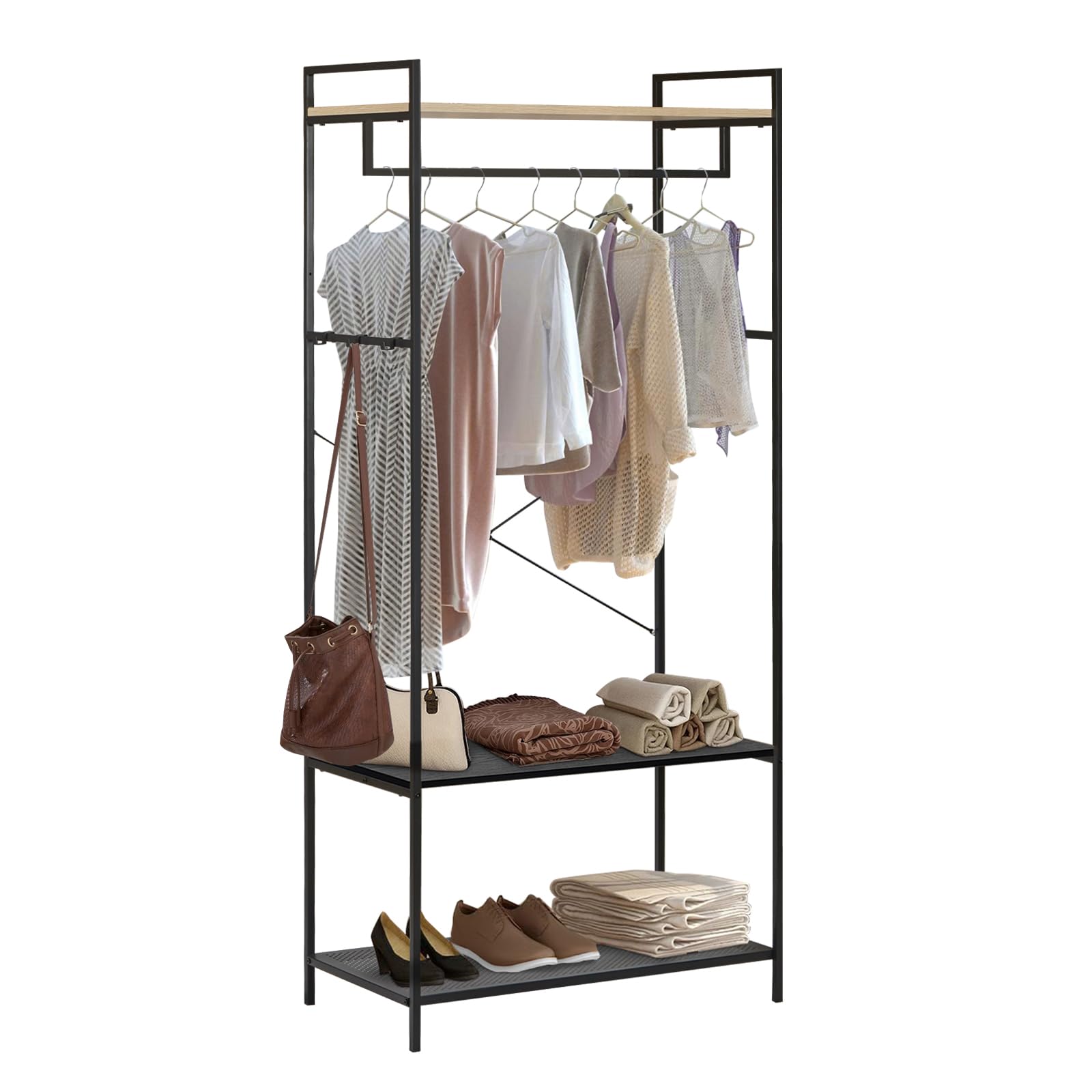 fusehome ハンガーラック 衣類ラック 洋服 ラック 頑丈 スリム パイプハンガー ハンガー おしゃれ 服掛け 耐荷重 シングル 衣類収納 大容量 多機能 ブラック